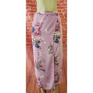 Catherine Wrap Style Silk Purple Floral Women's Midi Skirt Size M